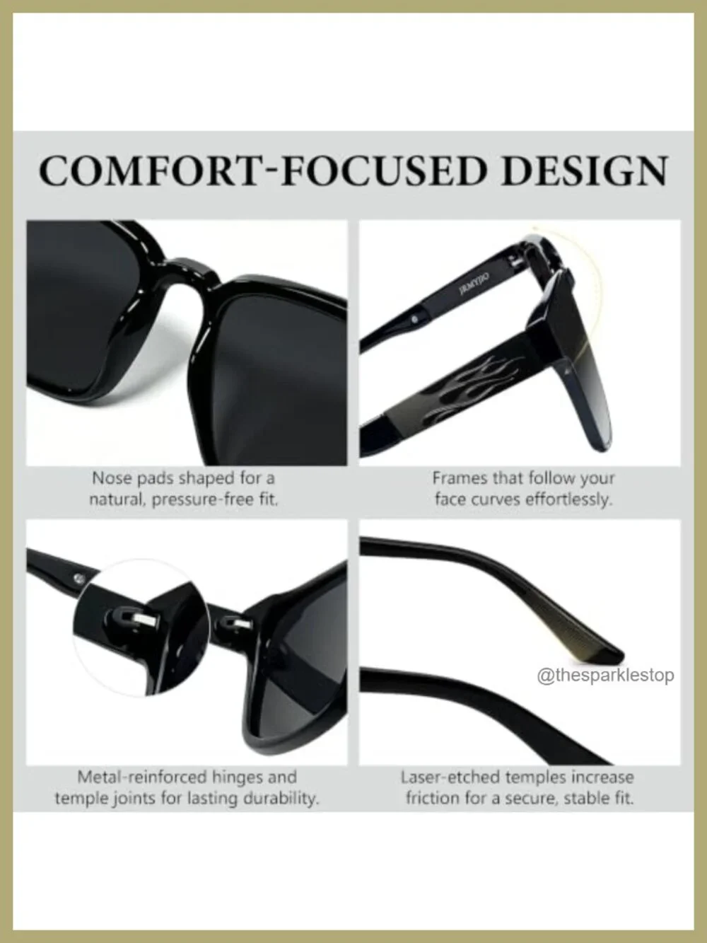 Square Polarized Sunglasses UV400 TR90 Nylon Lens Flame Detail